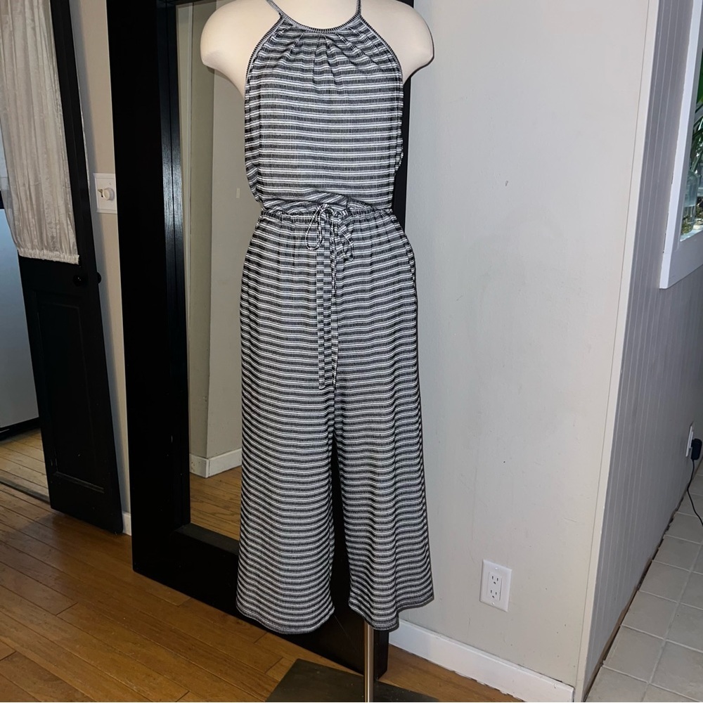 LUSH | Striped Black & White Halter Jumpsuit Medium